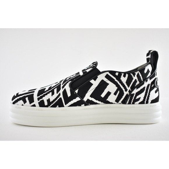 Fendi Vertigo Black White FF Logo Platform Low Top Trainer Slip On Sneaker 37.5 - Picture 9 of 12